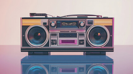 Fototapeta premium A vintage silver boombox with large speakers and cassette player