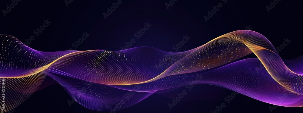 Canvas Prints abstract purple and yellow flowing lines with dotted pattern on dark background generative ai