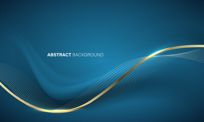 Abstract blue gold light luxury wave curve with blank space for text place design modern creative background vector