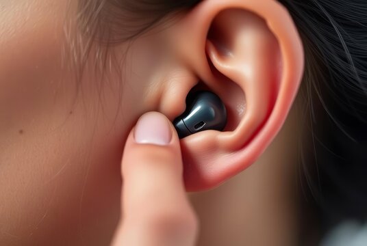 Earbud Insert Earbuds being inserted into ears with a slow shutt