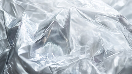 A close-up of the transparent plastic wrap material, with clear textures and a glossy surface. The background is white to highlight the texture of each layer of the wrapping film.