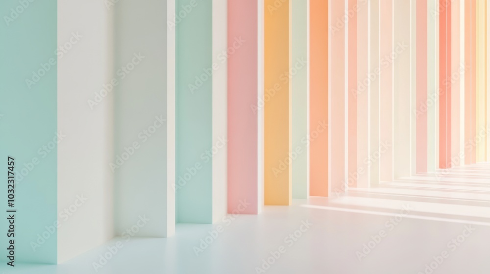 Poster uniform white lines on a gentle pastel backdrop, creating a serene and minimalist visual composition