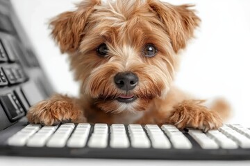 computer dog , isolated on white background,  , free space text, copy space, copy space for text,