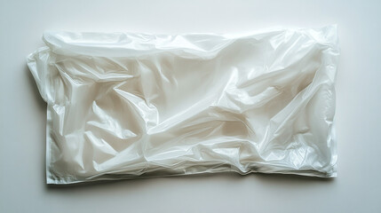 A close-up of the transparent plastic wrap material, with clear textures and a glossy surface. The background is white to highlight the texture of each layer of the wrapping film.