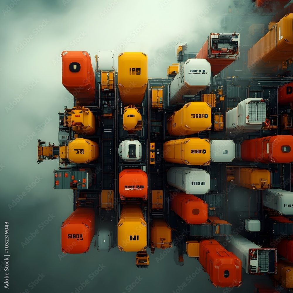 Poster towering cutting edge cargo container carriers showcasing innovative hull structures and intelligent