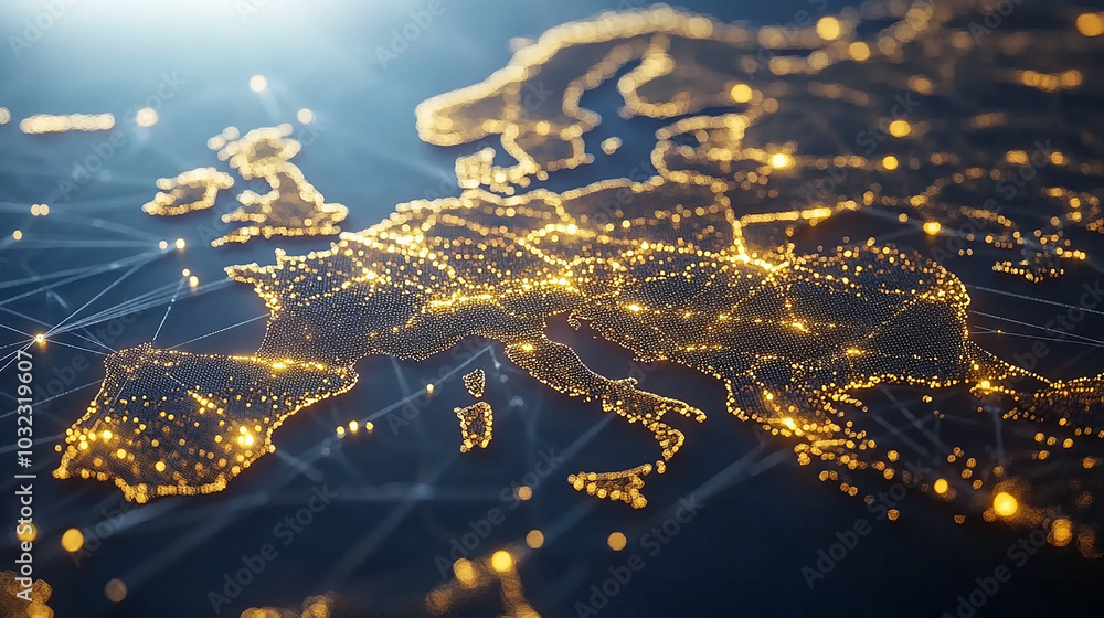 Aufkleber dynamic digital world map emphasize western europe continental for ai powered global network connect
