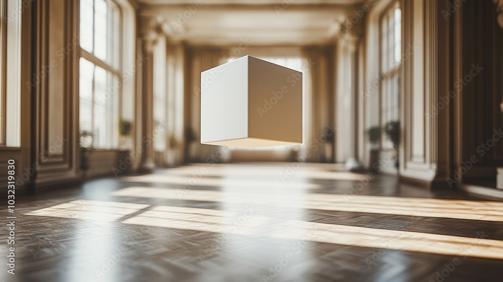 Aufkleber the floor wall of an empty room has a white cube floating in the middle of it