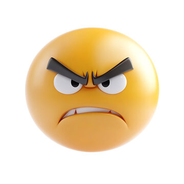 Naklejki Angry emoji face,3d render,3D yellow angry emoji face,Angry smiley emoji face,angry face emoji in 3D illustration,A yellow smiley face with an angry expression set,emoji icon,Angry face emoji emoticon