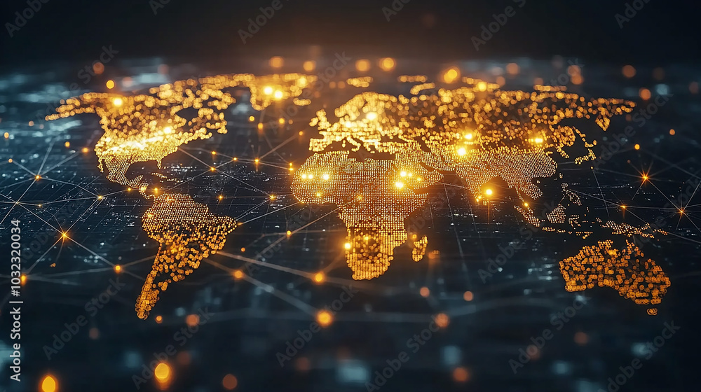 Poster dynamic digital world map emphasize western europe continental for ai powered global network connect
