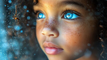A cute, multiracial boy with speech problems practices and looks at the mirror at work while he works with his occupational therapist The concept of childhood autism: Stock image