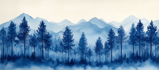 Fototapeta premium An abstract forest, silhouette of trees, with blue spruces, pines, cedars, and larch. On white with an isolated background.