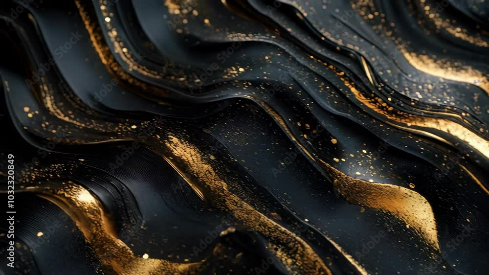 Aufkleber elegant black and gold abstract waves with luxurious textures and dynamic shimmer create sophisticat