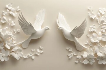 Fototapeta premium Reliefs depicting graceful birds, such as swans and peacocks in stucco