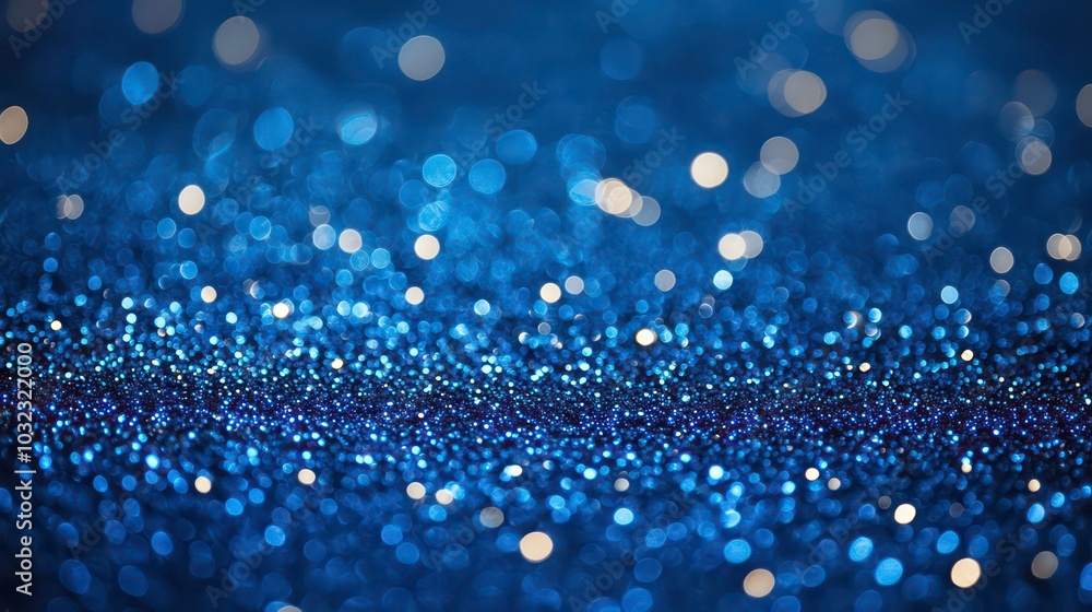 Poster abstract blue background with sparkling bokeh lights.