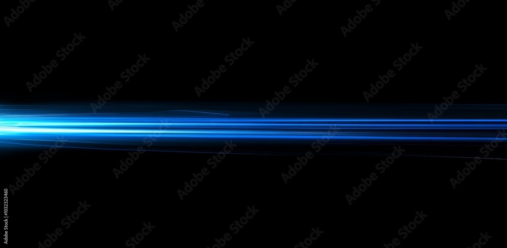 Aufkleber rendering of 3d light ray beam speed lines moving across an abstract blue technology background.