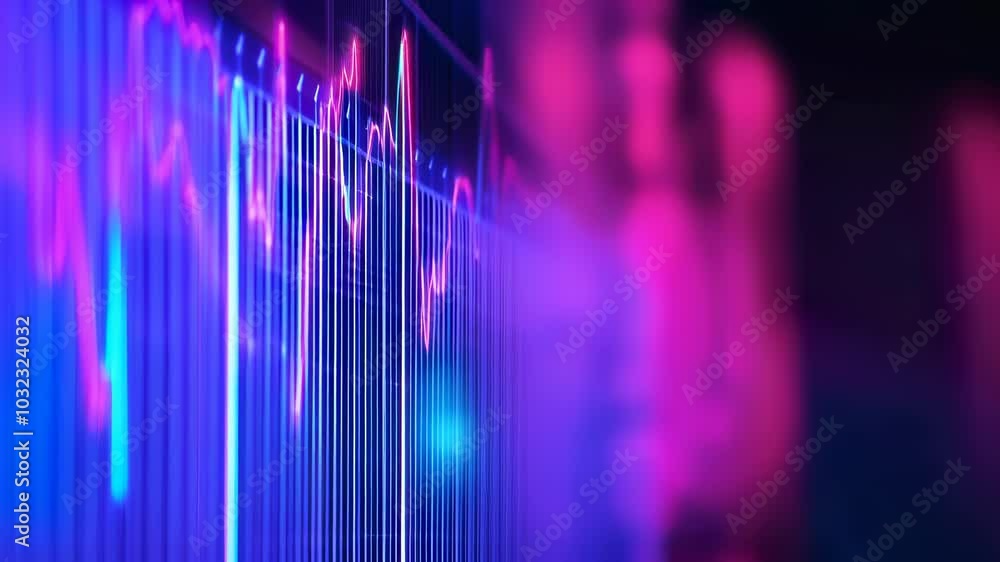 Poster colorful digital financial chart analysis exploring data trends and fluctuations with engaging techn