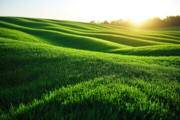 Naklejka premium Rolling Green Hills Illuminated by Sunset