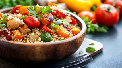 Delectable Vegetarian Meal with Quinoa Roasted Root Vegetables and a Fresh Herb Dressing   A Healthy Nourishing and Satisfying Plant Based Dish