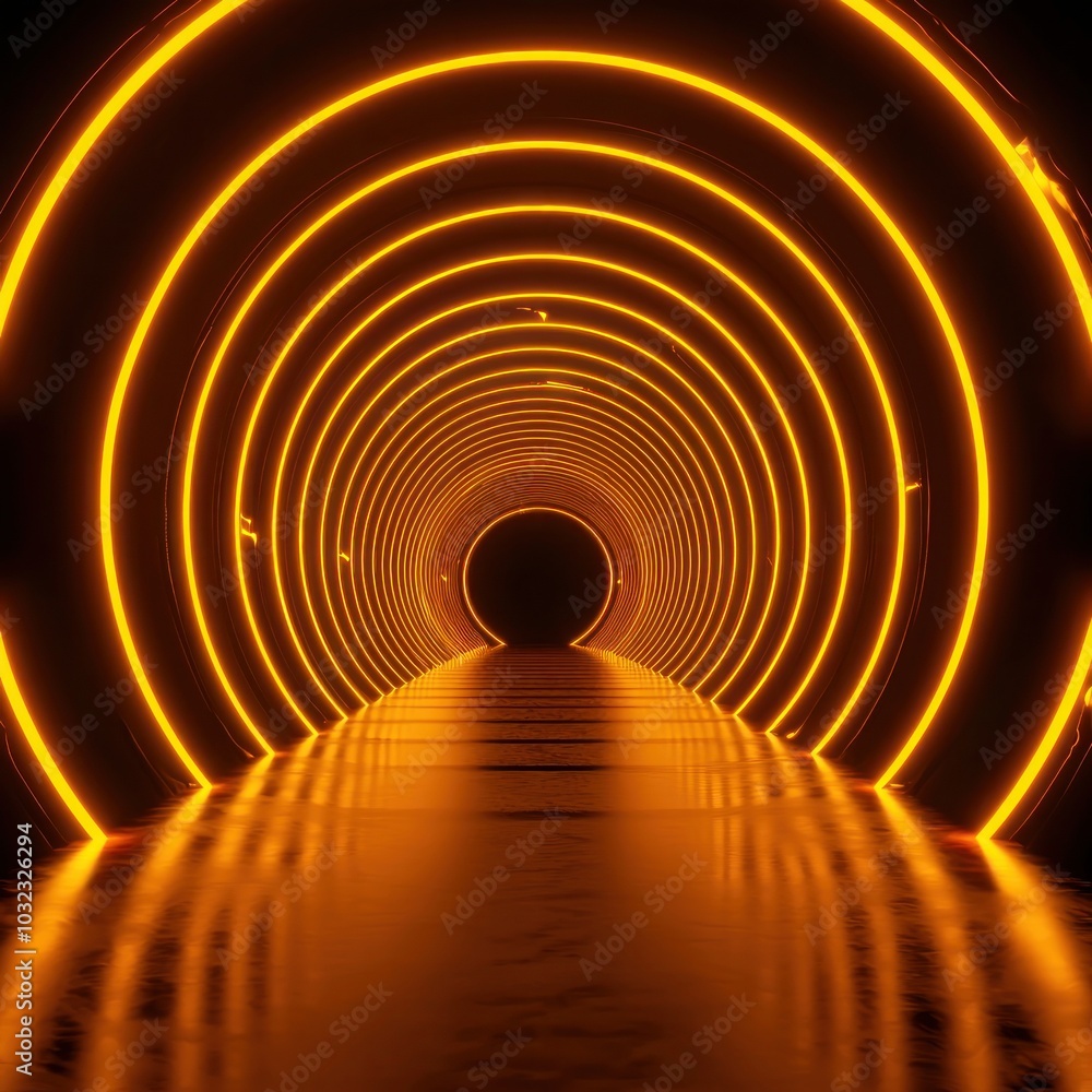 Poster mesmerizing tunnel of light a stunning visual journey through vibrant neon circles and geometric pat