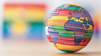 Colorful globe with rainbow flag pattern reflecting diversity and unity