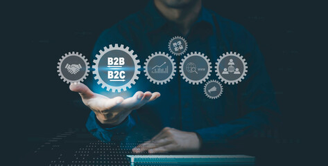 B2B vs B2C, business to business vs business to customer concept, business marketing strategy, Business digital technology marketing online, communication, feedback, and E-commerce