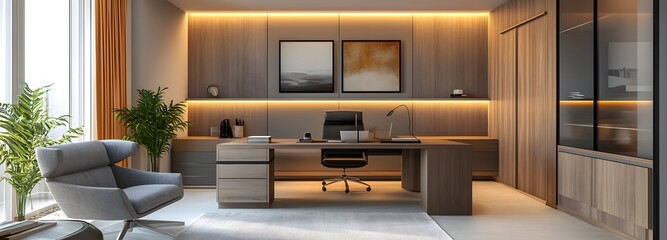 73. A spacious home office with natural light, ideal for showcasing a product