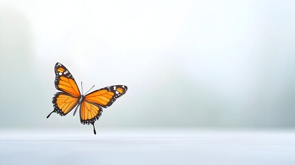 Obraz premium Elegant monarch butterfly in watercolor with a hint of Halloween atmosphere glowing orange wings contrasted against a light isolated background Ethereal mystical and digital or painting