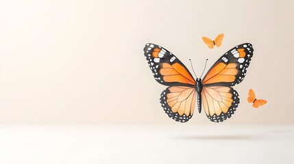 Obraz premium Exquisite watercolor of a monarch butterfly with its wings spread wide showcasing the rich autumnal tones and delicate Halloween inspired accents against a soft serene background