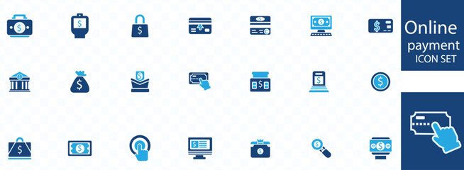 Payment icon set. Business and finance payment collection with money, banking, credit card, exchange, cash and transaction symbol