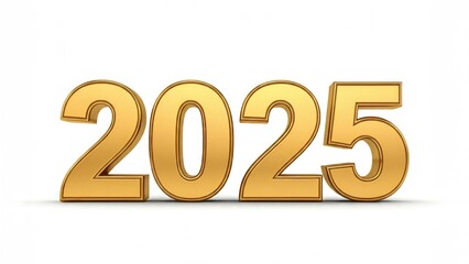 Die goldene Jahreszahl 2025 steht auf einem schlichten wei&szlig;en Hintergrund und wirkt elegant und minimalistisch, ohne zus&auml;tzliche dekorative Elemente. Generative KI.