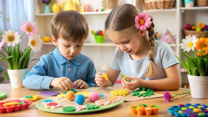 Fototapeta premium Easter decor by children's hands