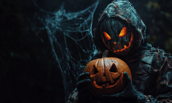 Spooky character with scarry mask, Halloween night, generated ai
