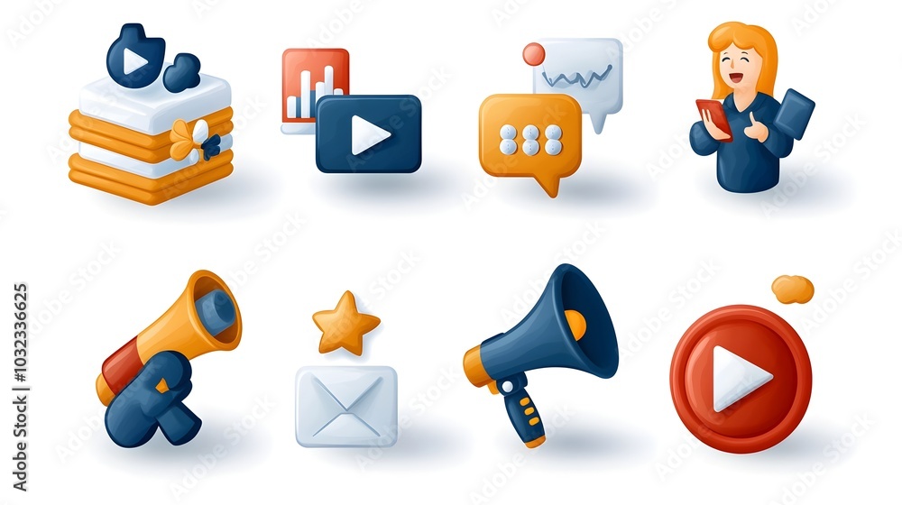 Aufkleber minimal icon set showcasing digital marketing concepts like online video social media analytics and 