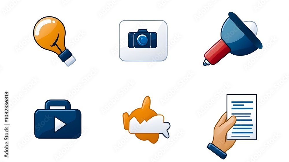 Aufkleber minimalist icon set depicting various digital marketing concepts and strategies including advertisin