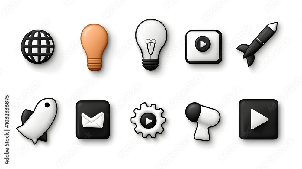 Aufkleber minimalist icon set showcasing a clean and modern visual representation of key digital marketing con