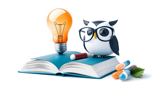 showcasing a collection of knowledge related icons including a book owl light bulb and mind with clean lines symbolizing the concepts of creativity genius and clever thinking