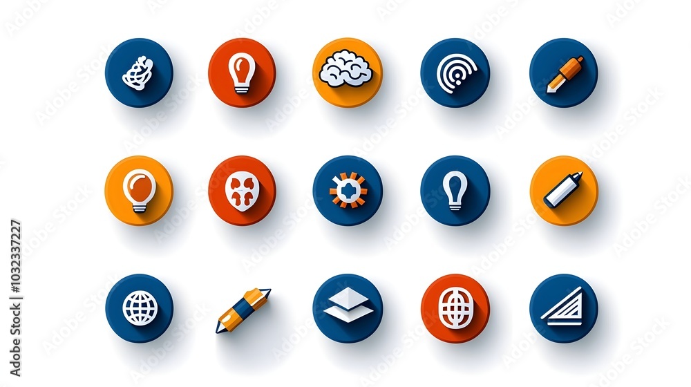Aufkleber Minimalist thin line icons depicting the concepts of education intelligence and cognitive abilities  Featuring symbolic elements like a brain cognition idea and creativity designed in a sleek