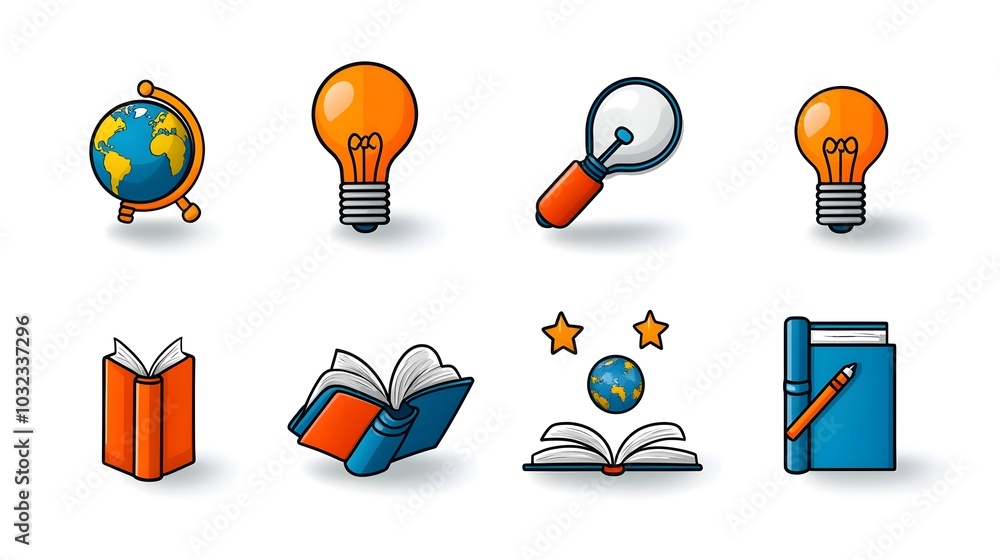 Fototapete a set of thin line icons depicting various elements related to knowledge creativity education and in