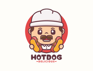 hot dog cartoon mascot, fast food template logo design