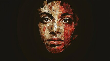 Obraz premium Abstract Portrait. Geometric Digital Art of a Woman's Face in Earth Tones