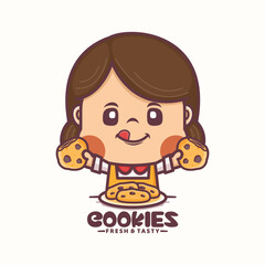cute woman cartoon mascot design with cookies