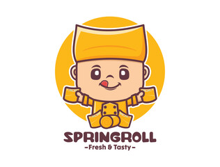 spring roll chef cartoon mascot design in yellow uniform