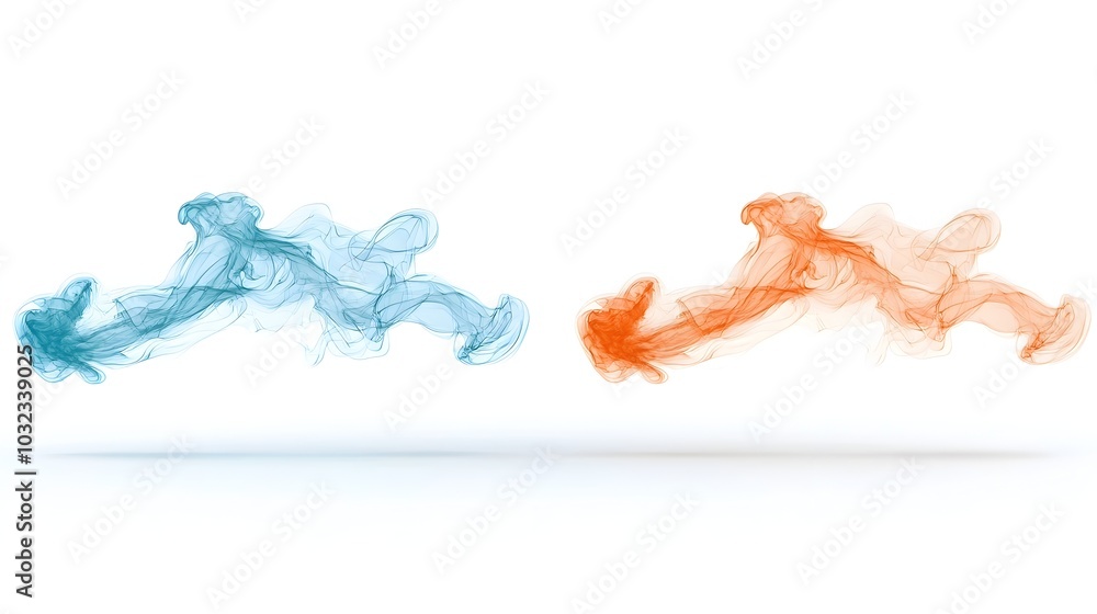 Poster delicate wispy smoke trails in soft pastel color tones forming abstract and ethereal shapes that flo