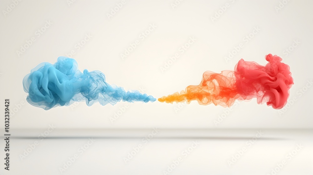 Poster mesmerizing abstract image of an elegantly swirling and fading colorful smoke plume set against a so