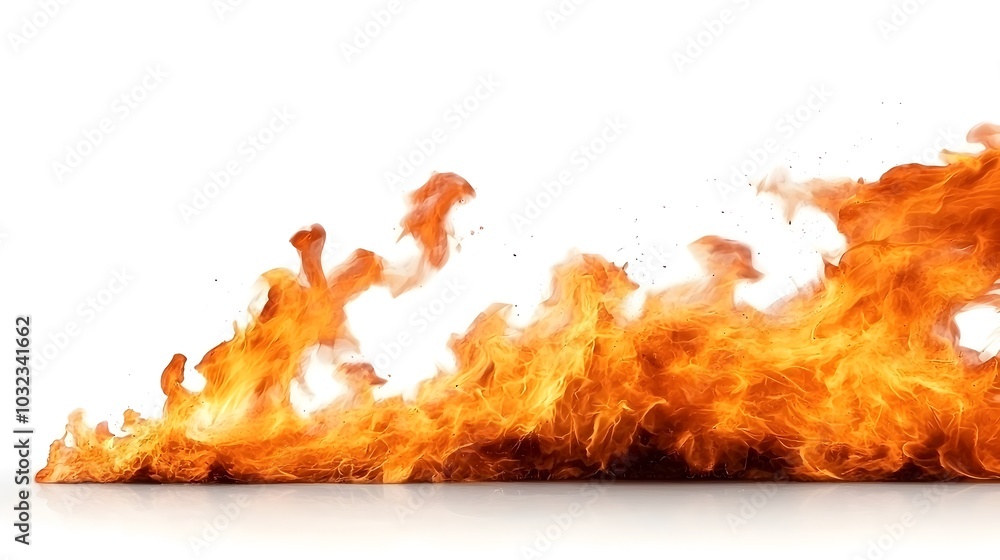 Poster mesmerizing flames dancing upward in vivid hues glowing with intense heat on isolated white backgrou