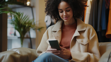A customer enjoying a personalized shopping experience in an app, with tailored product recommendations based on preferences