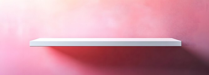 65. A sleek white shelf against a soft pastel backdrop, ideal for product display