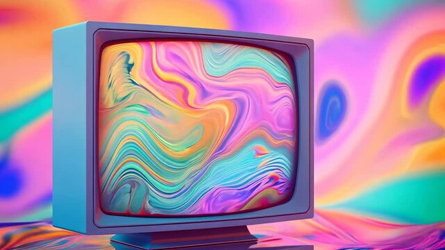 3D animation of an old analog TV with digital glitch effects and waving screen distortion for retro-futuristic, tech-themed projects