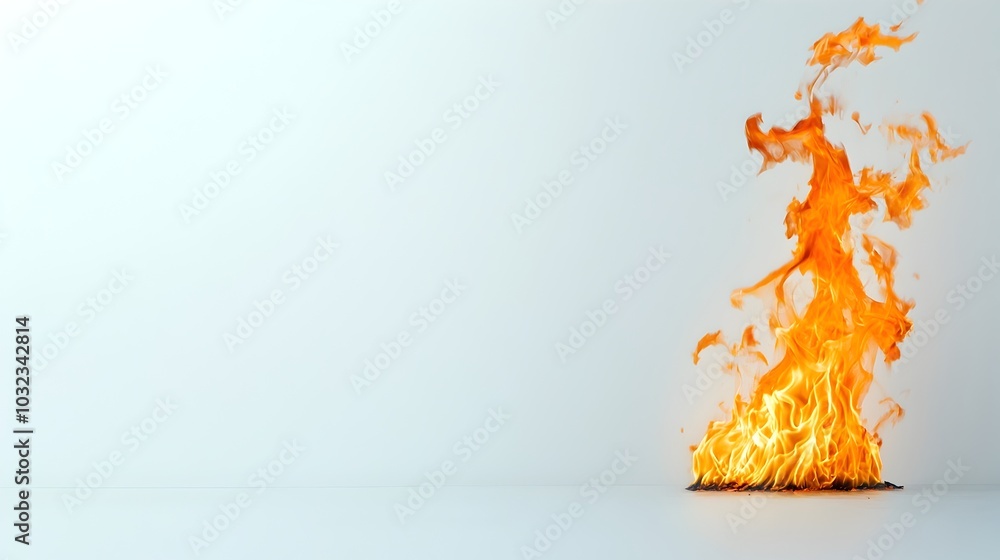 Poster Mesmerizing isolated flame elements burning intensely with fluid movement and glowing edges set against a clean white background for maximum visual impact and impression
