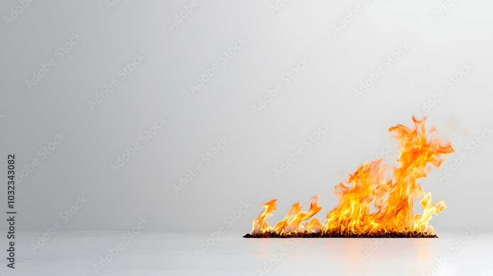 Poster mesmerizing flickering fire flames with vibrant colors and natural curves isolated on a dramatic whi